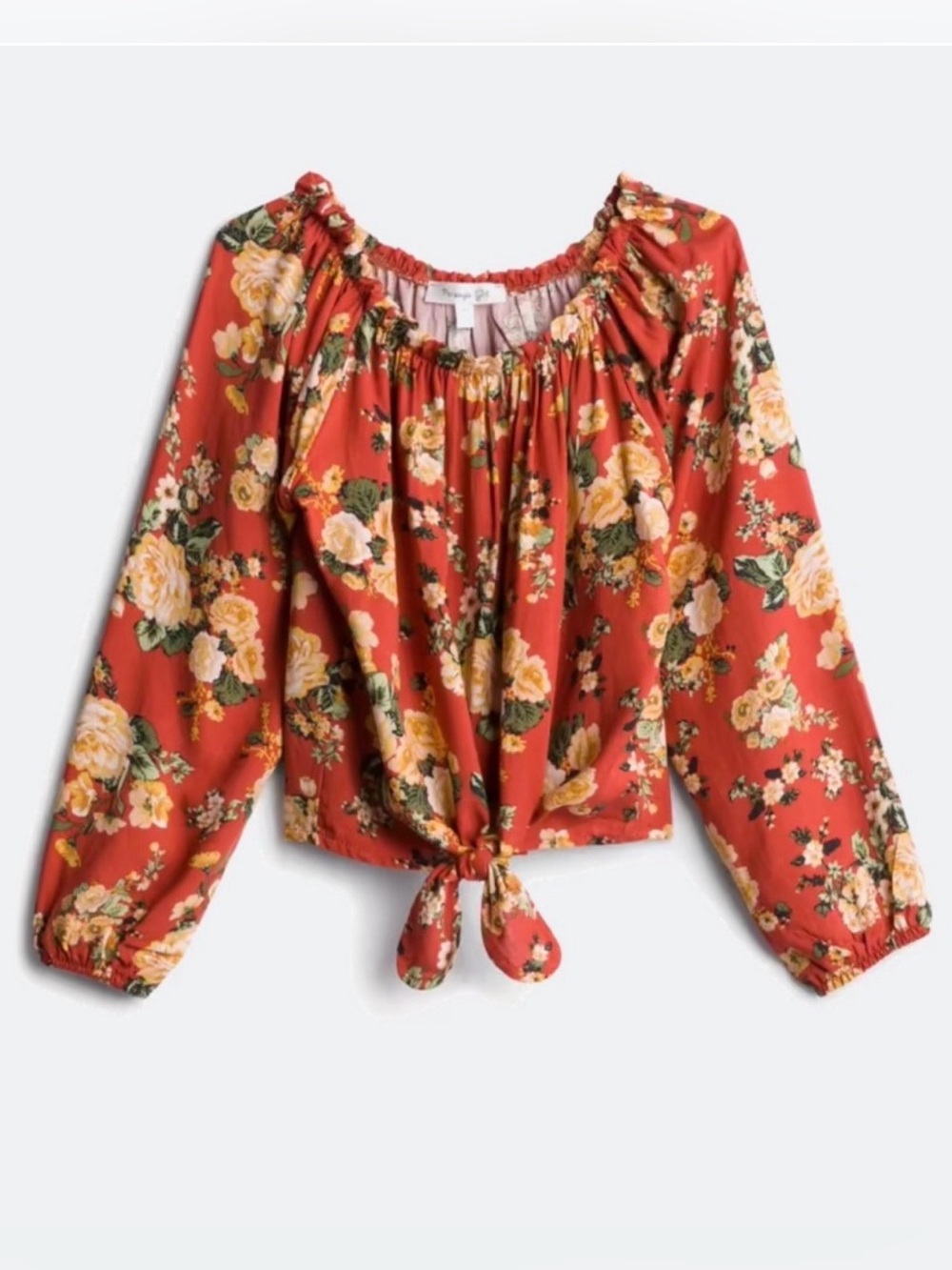 NWT Persaya Girls Floral Square Neck Long Sleeve Blouse Size L